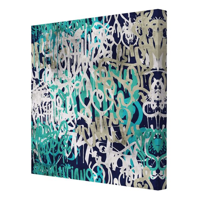 Canvas print - Graffiti Art Tagged Wall Turquoise