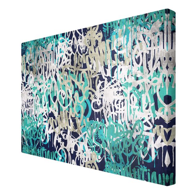 Canvas print - Graffiti Art Tagged Wall Turquoise