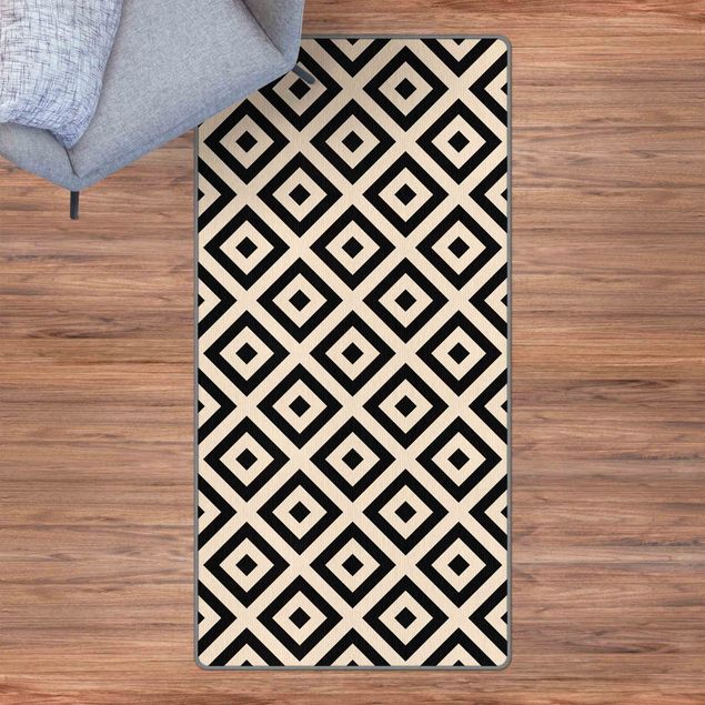large cream rug Rough Rhombic Pattern Black Beige