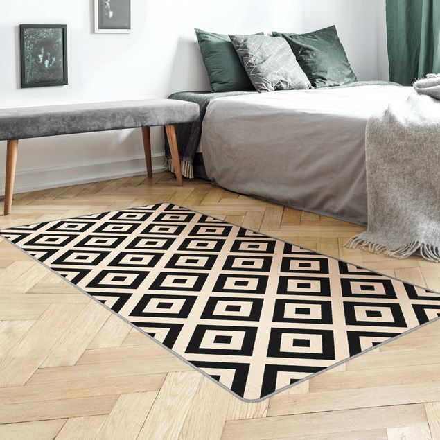 large area rugs Rough Rhombic Pattern Black Beige