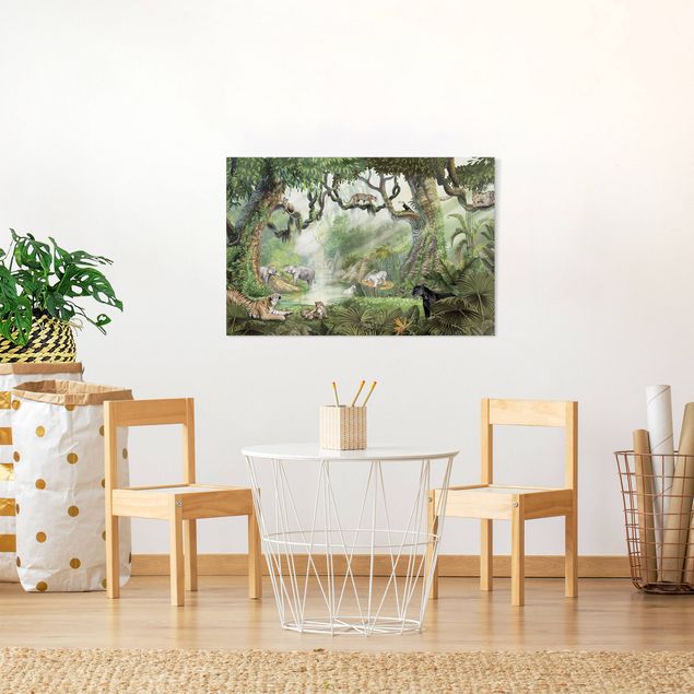 Print on canvas - Big cats in the jungle oasis - Landscape format 3:2