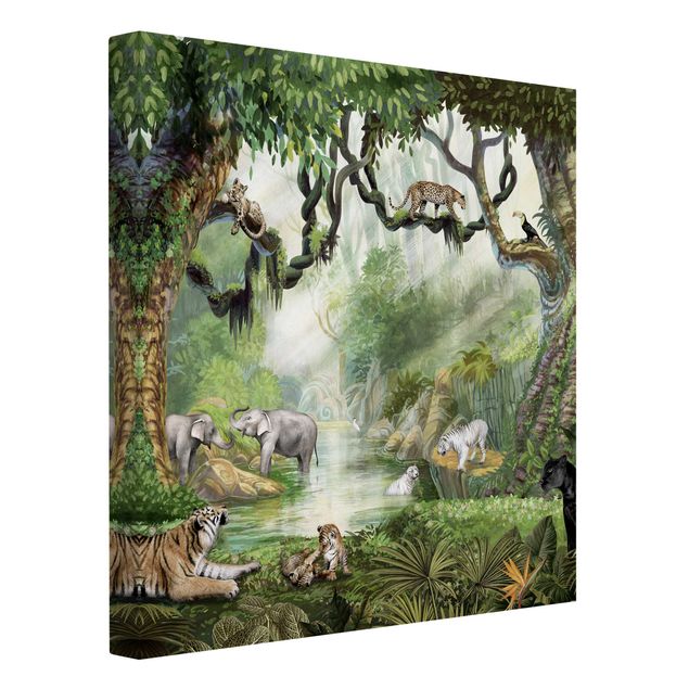 Print on canvas - Big cats in the jungle oasis - Square 1:1
