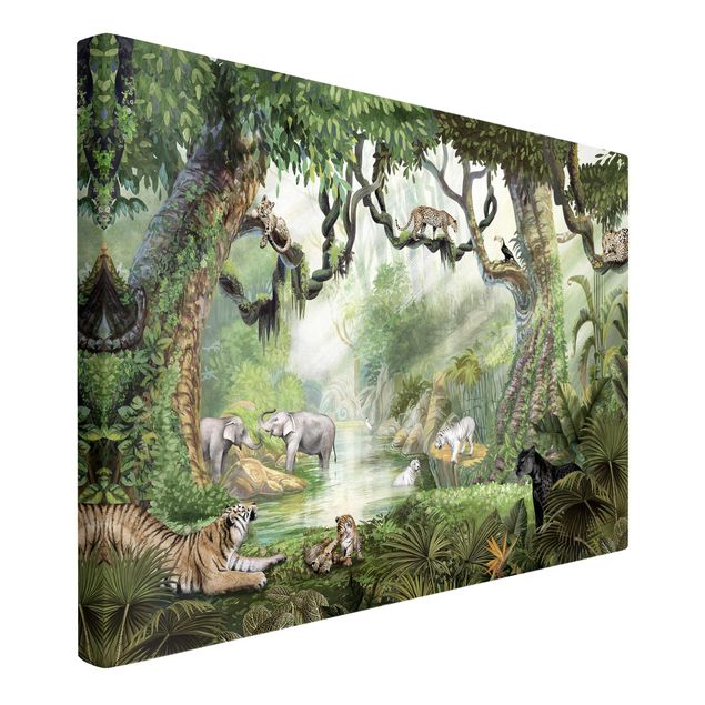 Print on canvas - Big cats in the jungle oasis - Landscape format 3:2