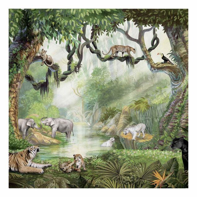 Print on canvas - Big cats in the jungle oasis - Square 1:1