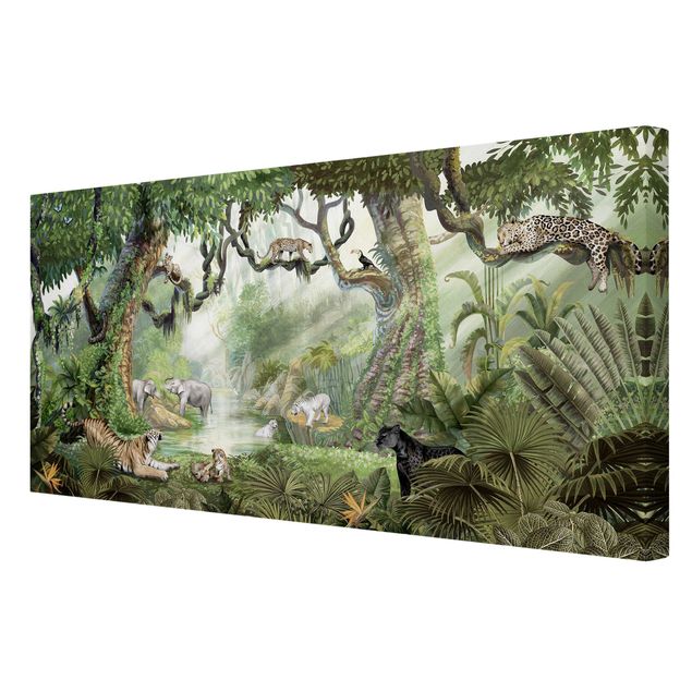 Print on canvas - Big cats in the jungle oasis - Landscape format 2:1