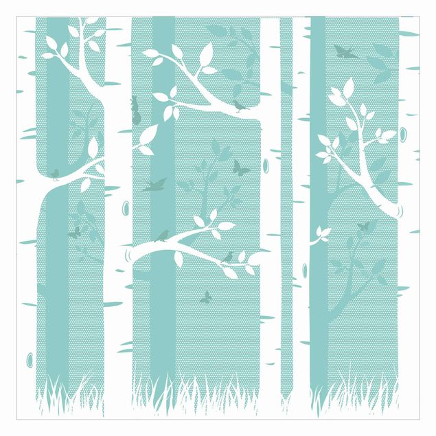 Wallpaper - Green Birch Forest With Butterflies And Birds