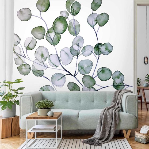 Wallpaper - Green Watercolour Eucalyptus Branch