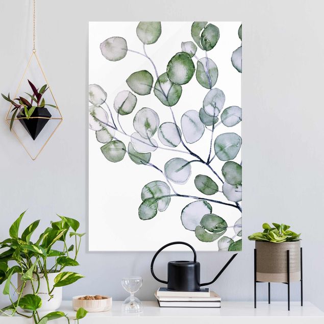 Glas Magnetboard Green Watercolour Eucalyptus Branch
