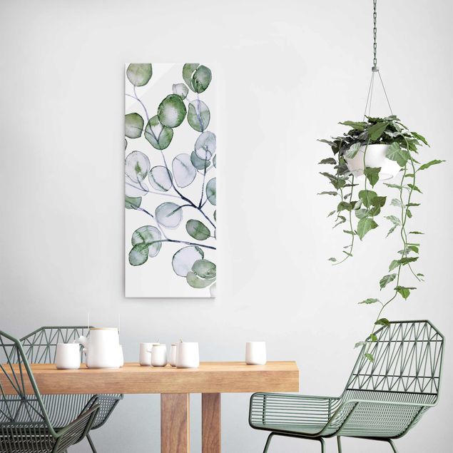 Glass print - Green Watercolour Eucalyptus Branch