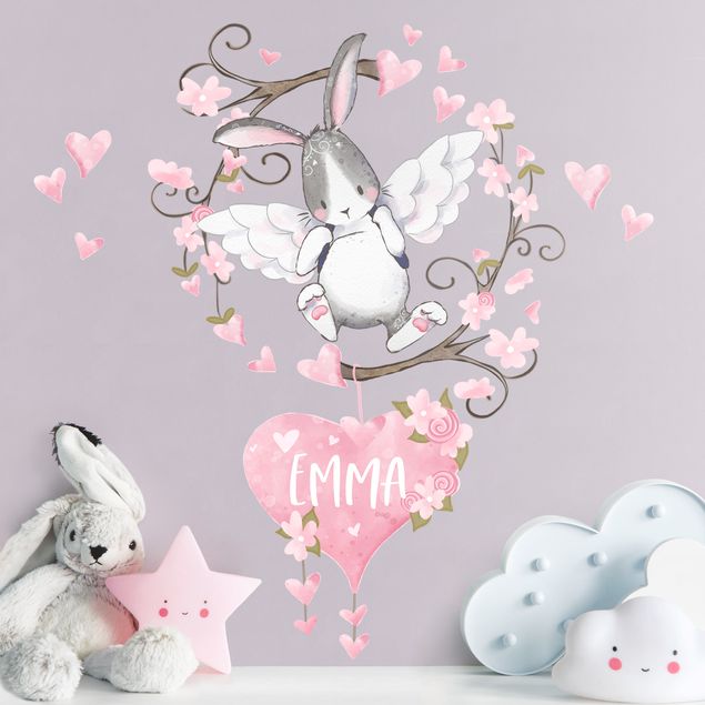 Romantic wall stickers Hare angel with desired names
