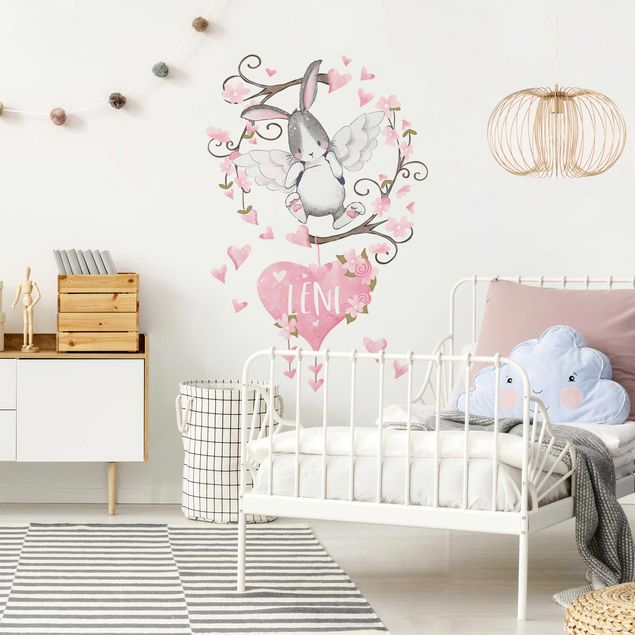 Heart wall decal Hare angel with desired names