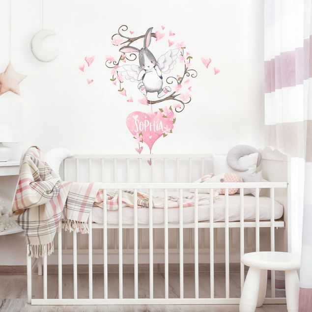 Wall decal Hare angel with desired names