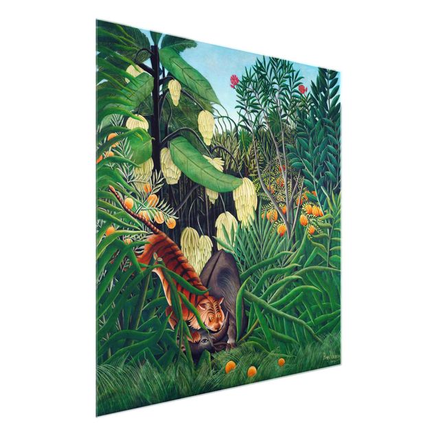 Glass print - Henri Rousseau - Fight Between A Tiger And A Buffalo