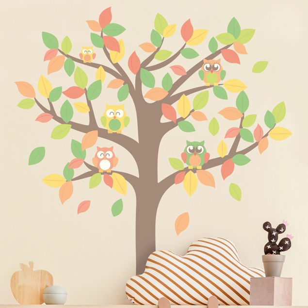 Autocolantes de parede pássaros Autumnal owl tree