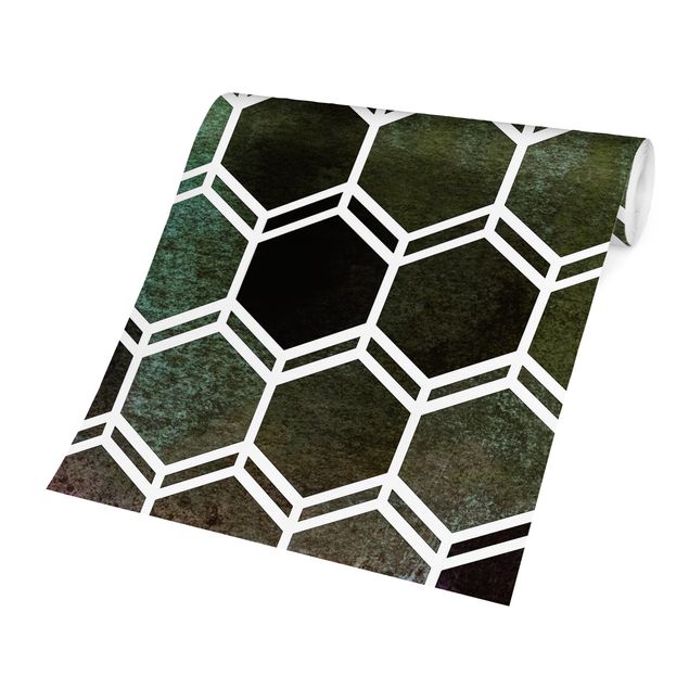 Walpaper - Hexagonal Dreams Watercolour In Green