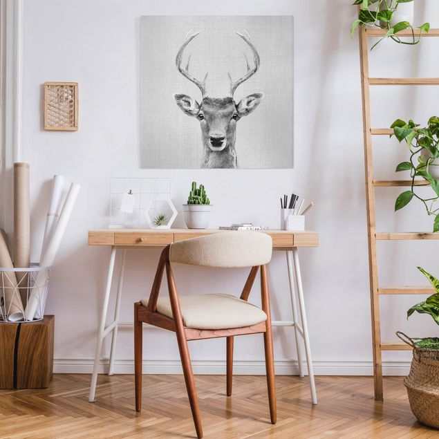 Canvas print - Deer Heinrich Black And White - Square 1:1