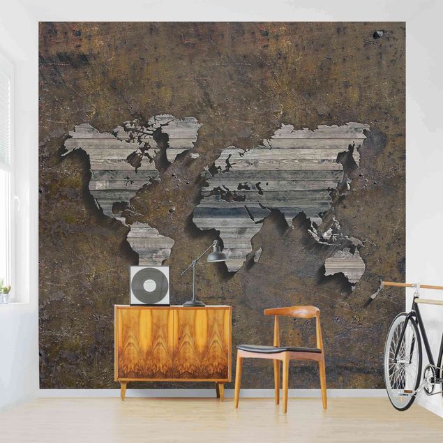 Wallpaper - Wooden Grid World Map
