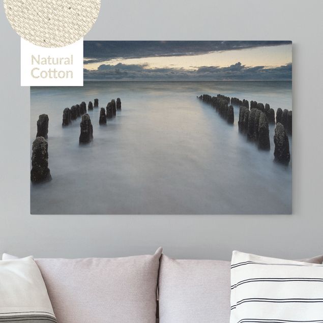 Natural canvas print - Old Wooden Posts In The North Sea On Sylt - Landscape format 3:2
