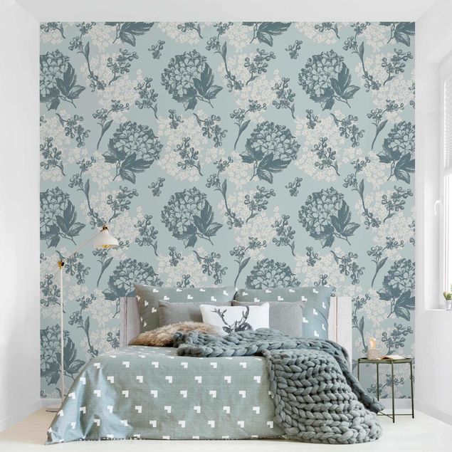 Wallpaper - Hydrangea Pattern In Blue