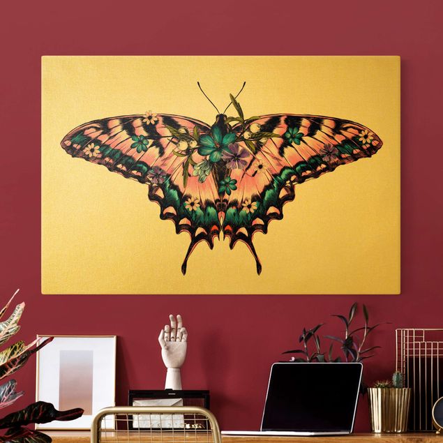 Print on canvas - Illustration Floral Tiger Swallowtail - Landscape format 3x2