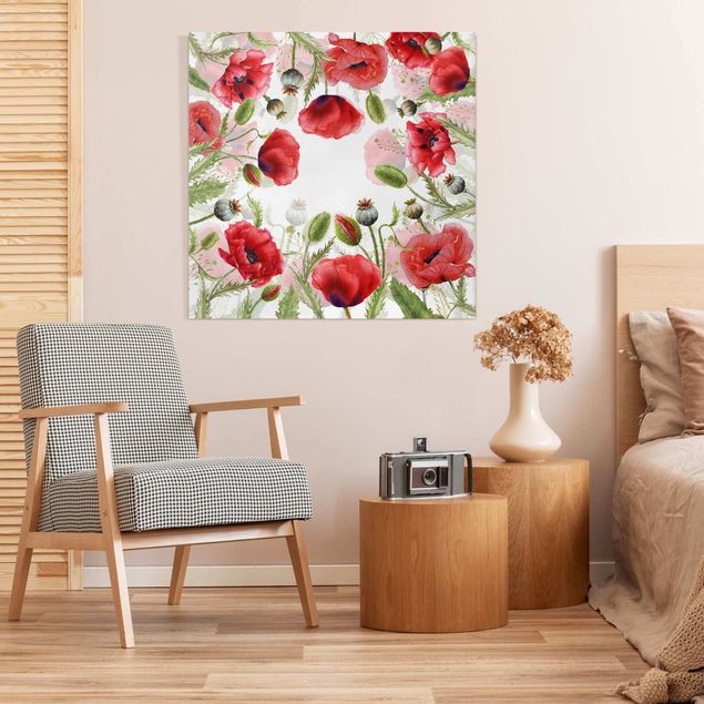 Print on canvas - Illustrated Poppies - Square 1x1