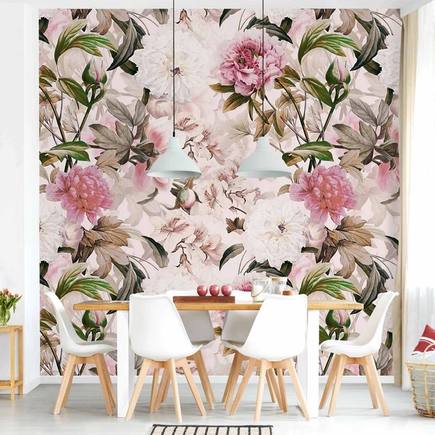 Wallpaper - Illustrated Peonies In Light Pink