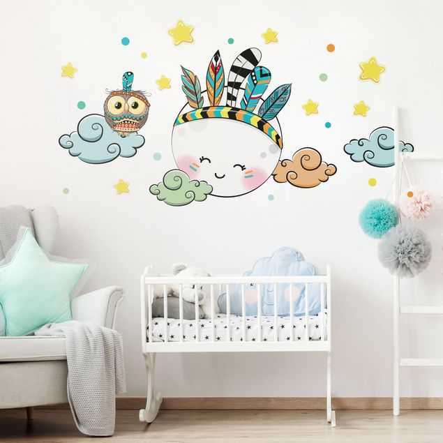 Wall stickers owl Indiander Moon Owl Clouds Stars