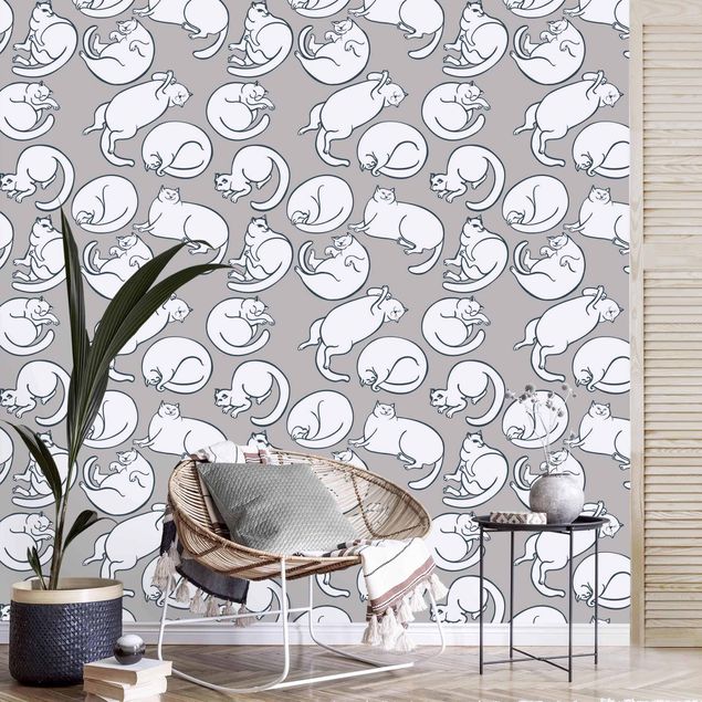 Wallpapers Cat Pattern In Grey
