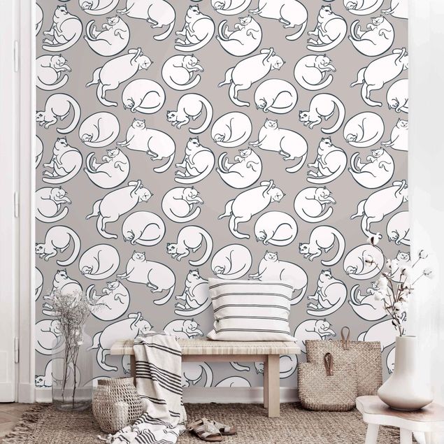 Wallpaper - Cat Pattern In Grey