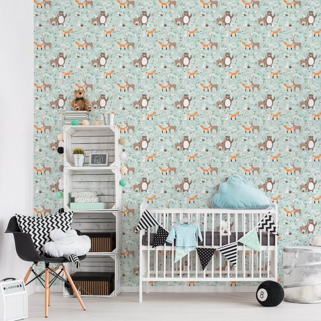 Wallpaper - Kids Pattern Forest Friends With Forest Animals