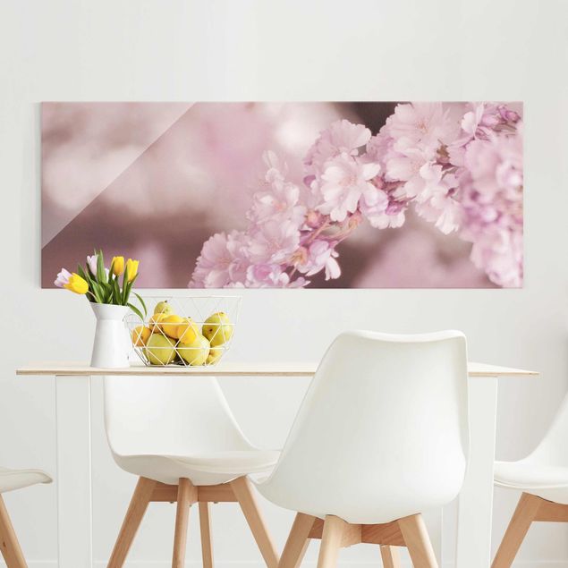 Glas Magnetboard Cherry Blossoms In Purple Light