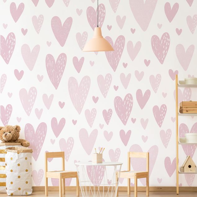 Wallpapers Small And Big Drawn Light Pink Hearts