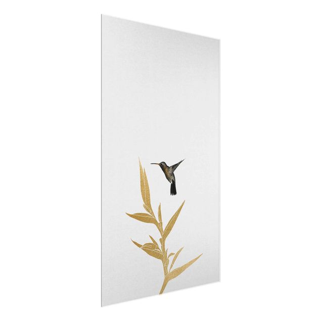 Glass print - Hummingbird And Tropical Golden Blossom II