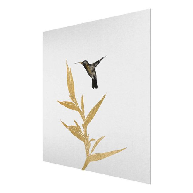 Glass print - Hummingbird And Tropical Golden Blossom II