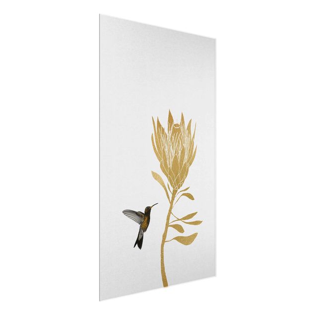 Glass print - Hummingbird And Tropical Golden Blossom