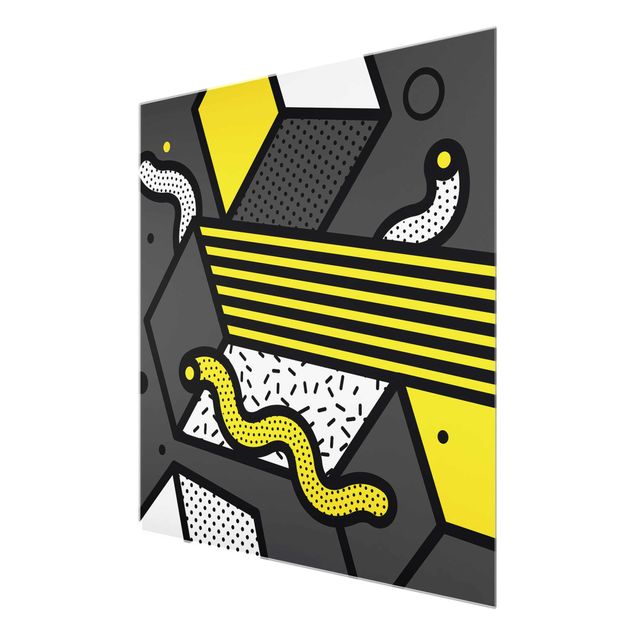 Glass print - Composition Neo Memphis Yellow And Grey