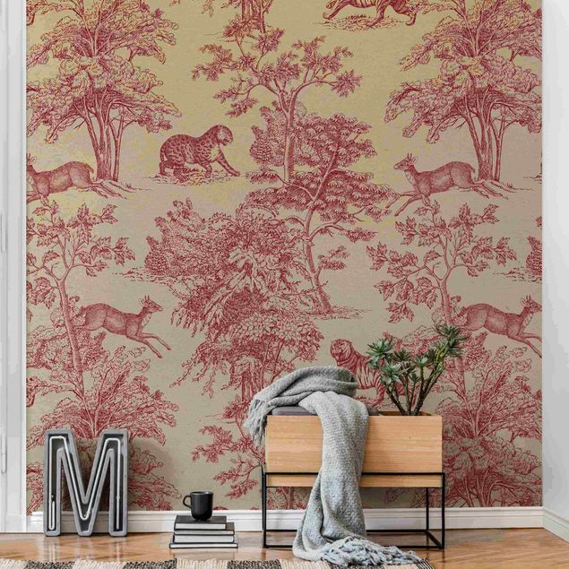 Wallpaper - Copper Engraving Impression - Jaguar With Deer On Nature Paper