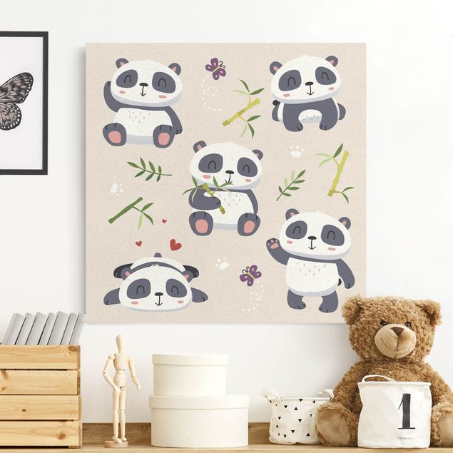 Natural canvas print - Cuddly Pandas - Square 1:1