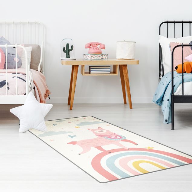 contemporary rugs Lama On Rainbow With Stars And Dots