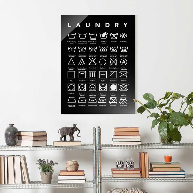 Glass print - Laundry Symbols Black And White