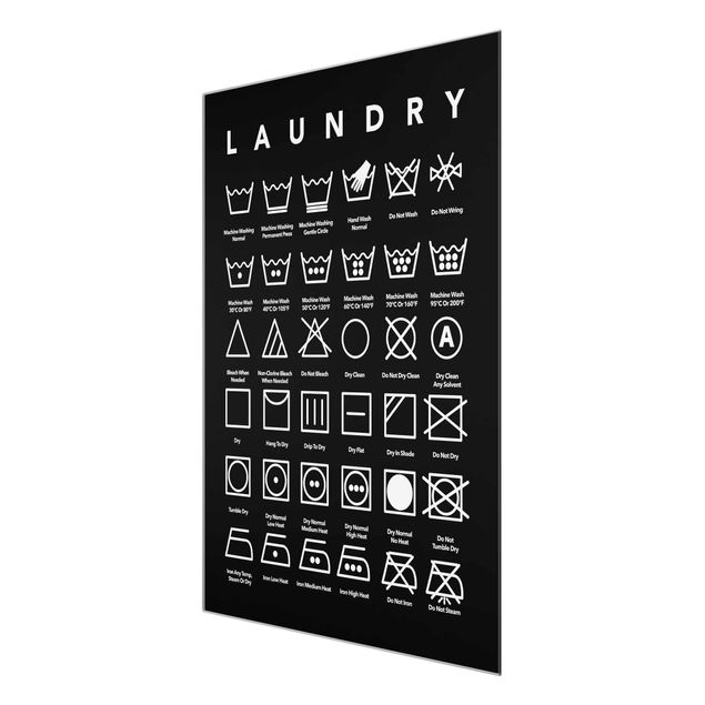 Glass print - Laundry Symbols Black And White
