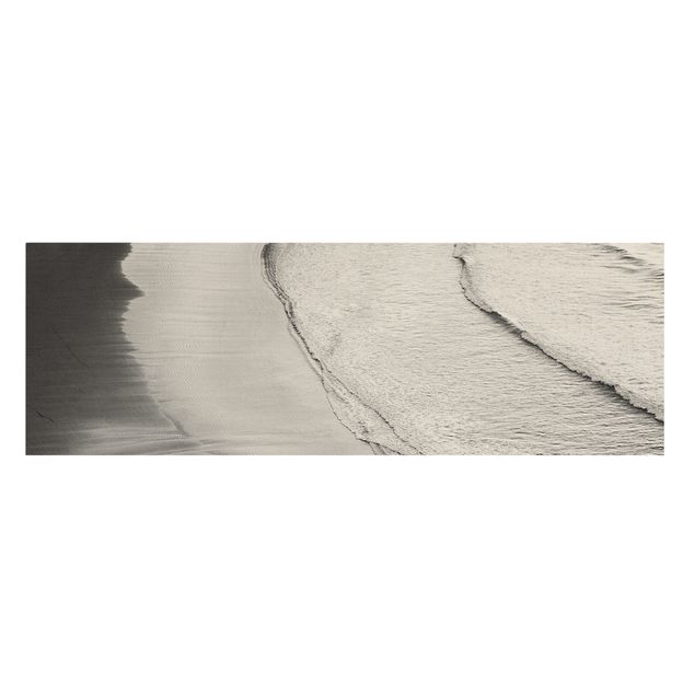 Natural canvas print - Soft Waves On The Beach Black And White - Panorama 3:1