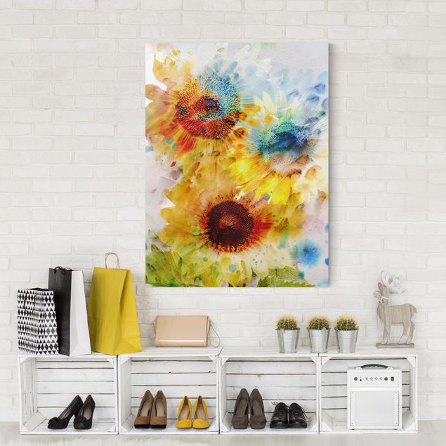 Print on canvas - Watercolour Flowers Sunflowers