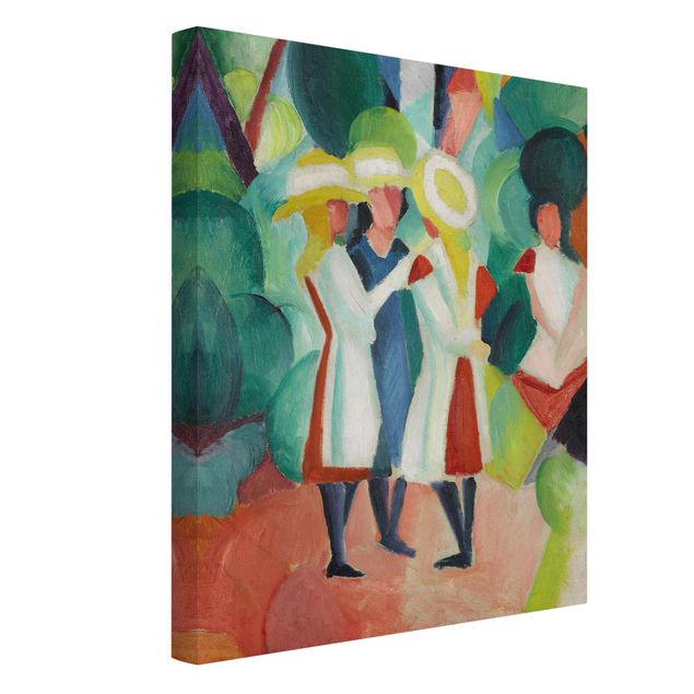Print on canvas - August Macke - Three Girls in yellow Straw Hats