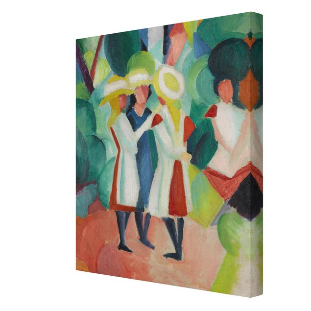 Print on canvas - August Macke - Three Girls in yellow Straw Hats