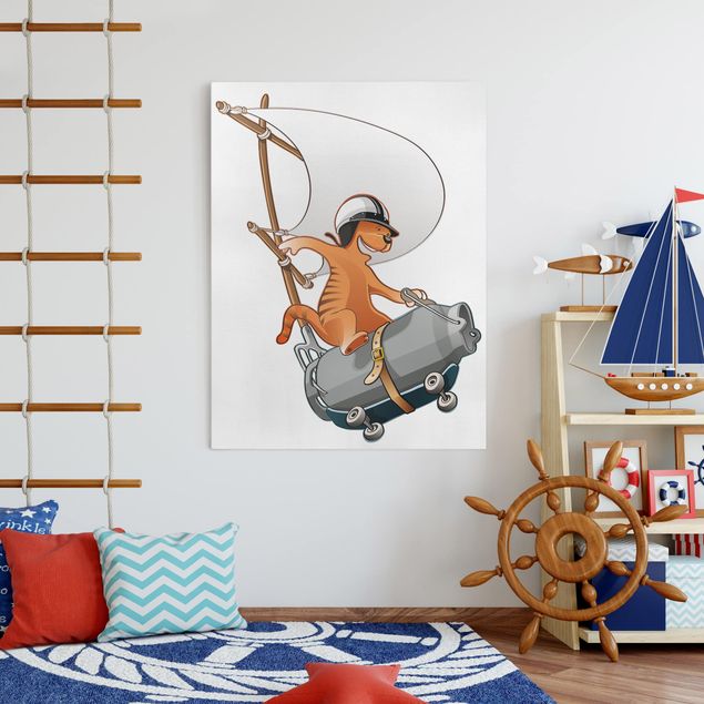 Print on canvas - Flying Farm Cat With Milk Jug