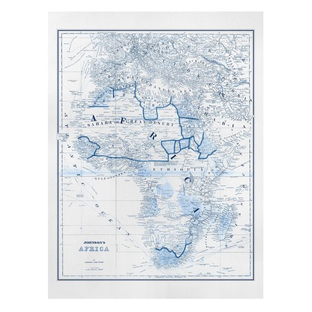Print on canvas - Map In Blue Tones - Africa