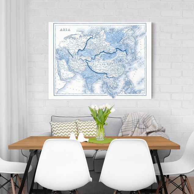 Print on canvas - Map In Blue Tones - Asia