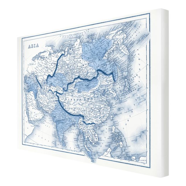 Print on canvas - Map In Blue Tones - Asia