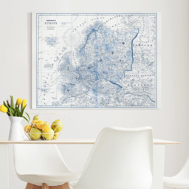 Print on canvas - Map In Blue Tones - Europe